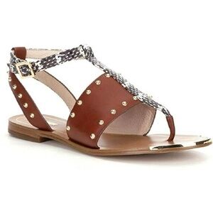 LOUISE ET CIE Eviana brown leather & snakeskin straps with accent studs.
